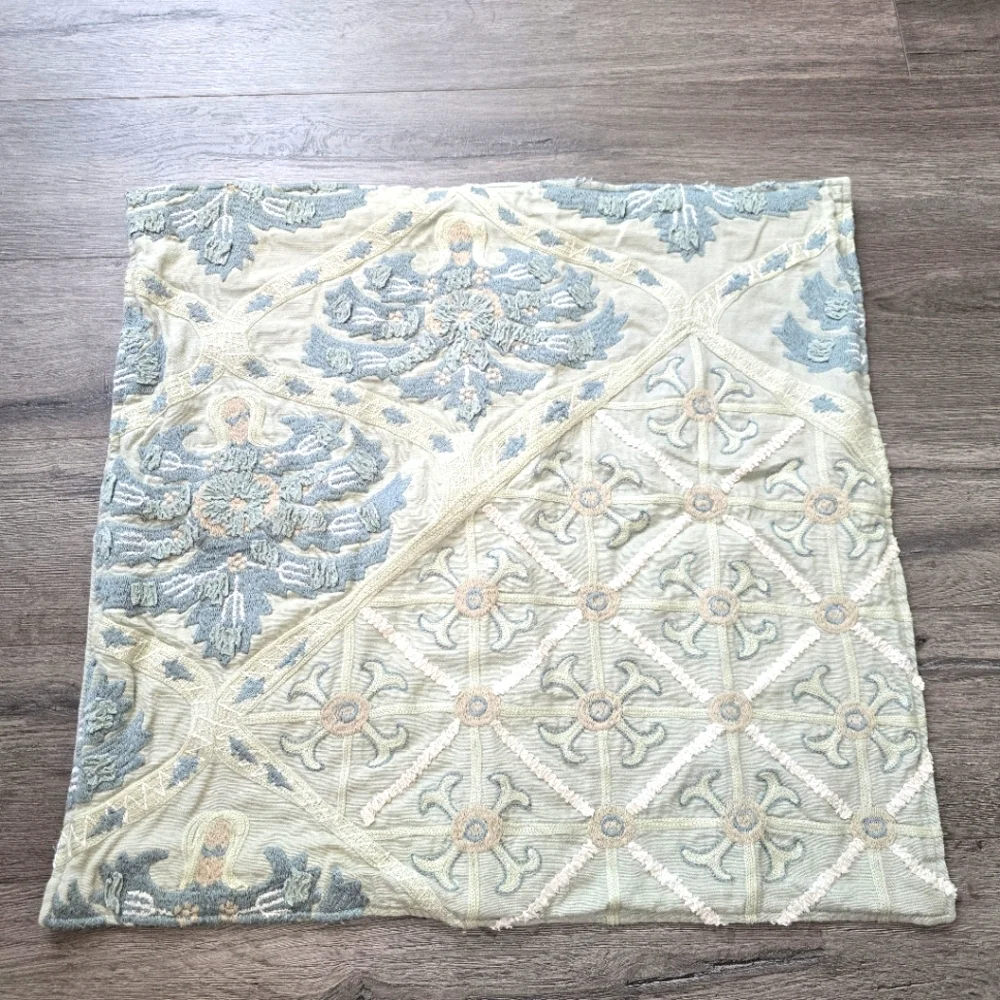 Pottery Barn Pillow Sham Cottage Cabin Farmhouse Embroidered Chenille